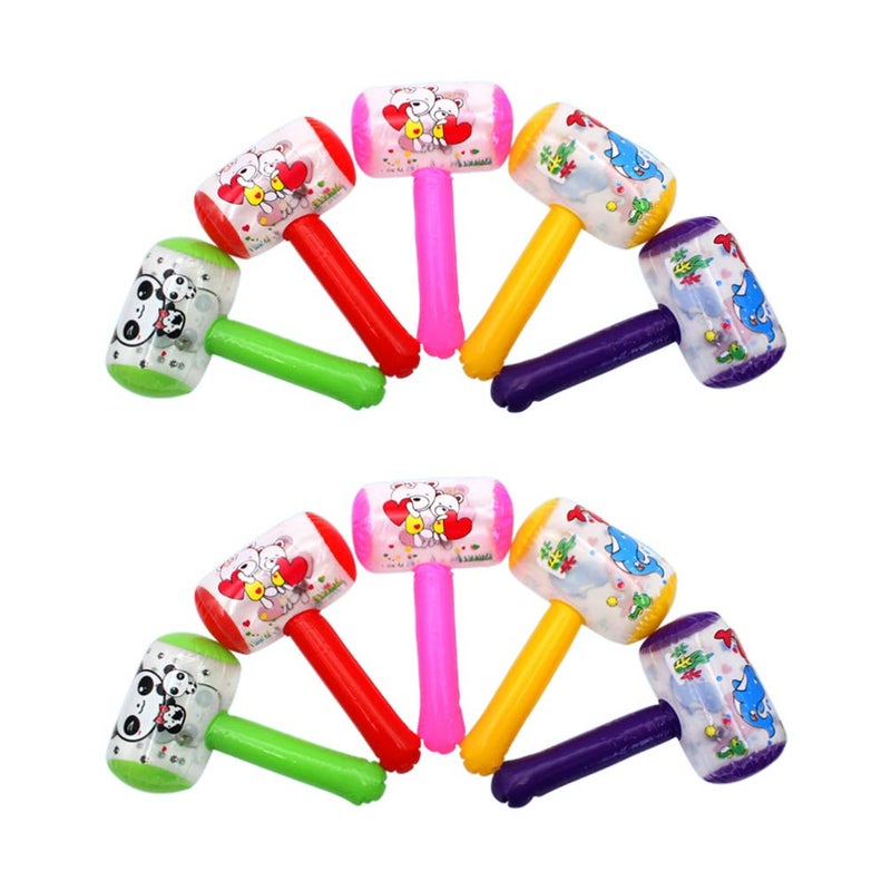NUOBESTY 10pcs Squeaky Inflatable Cartoon Hammer with Sound Bell Clown Handle Funny Toys for Toddler Kids (Random Color) - Image 1